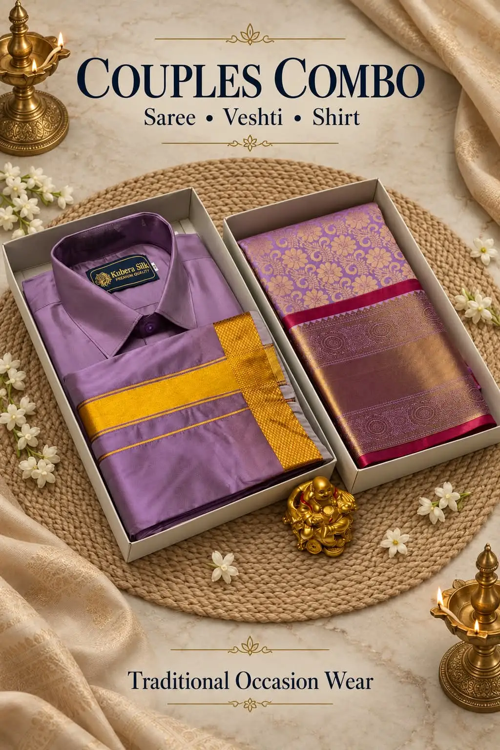 Grand Rich Pallu Floral Woven Couple Combo Set